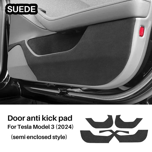 Door Interior Cover Stickers for Tesla Model 3 Highland 2024 – Suede & Carbon Fiber Leather Protection