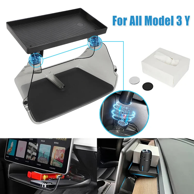 Tesla Model 3 &amp; Model Y Center Console Organizer Tray with Under Screen Storage Box, Dashboard Organizer &amp; Tissue Holder Magnetic