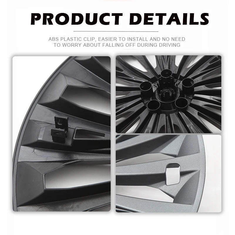 Tesla Model Y Wheel Caps (19" / 21") with Hub Strip &amp; Logo - Matte Black, Full Edge Protection, Sports-Resistant Wheel Covers