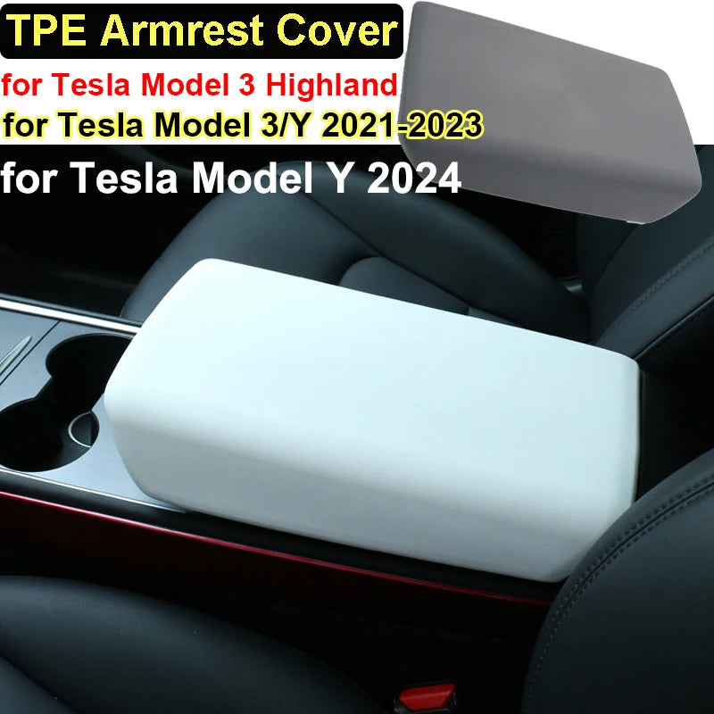 For Tesla Model 3 Y 2023 2024 Accessories Armrest Protector Box Cover White Soft TPE Center Console Panel Pad Model3 Highland