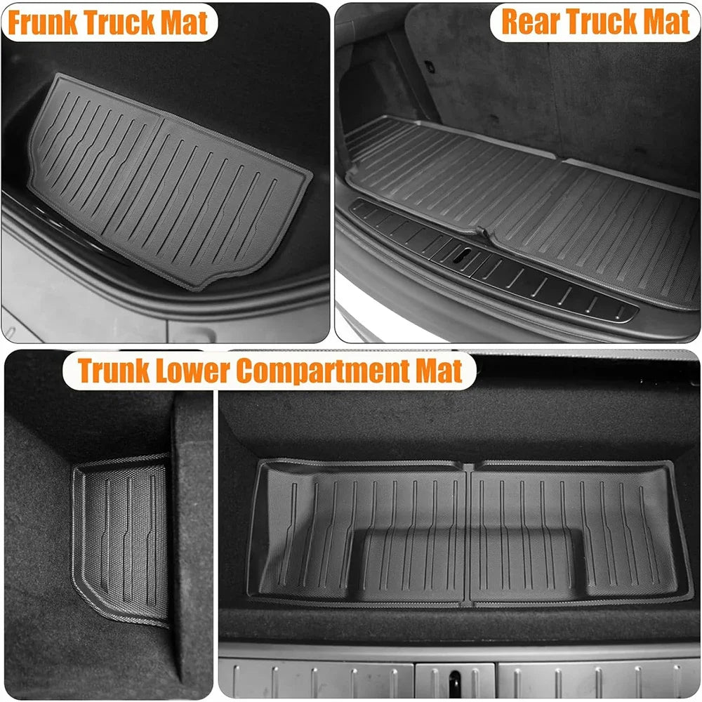 All-Weather Floor Mats for Tesla Model X 5/6/7 Seater (2016-2024) – Waterproof Cargo, Frunk, Trunk Liners Accessories