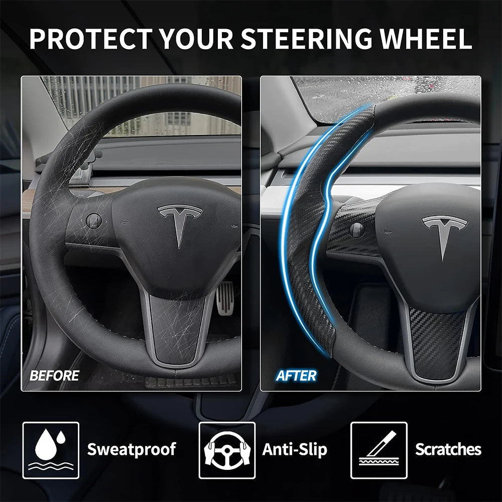 For Tesla Model 3 Y 2017 - 2023 Car Steering Wheel Trim Cover Frame Sticker Shift Paddle Shifter Handlebar Gear Lever Cover 2024