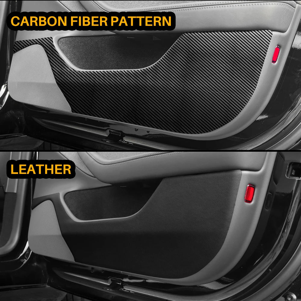 Door Interior Cover Stickers for Tesla Model 3 Highland 2024 – Suede & Carbon Fiber Leather Protection