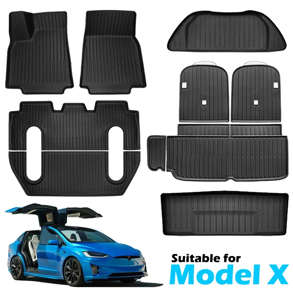 All-Weather Floor Mats for Tesla Model X 5/6/7 Seater (2016-2024) – Waterproof Cargo, Frunk, Trunk Liners Accessories