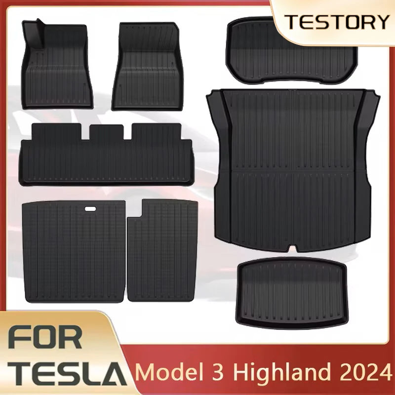 Tesla Model 3 2024 Highland Waterproof Floor Mats - TPE Cargo Liner & Anti-Slip Trunk Mat