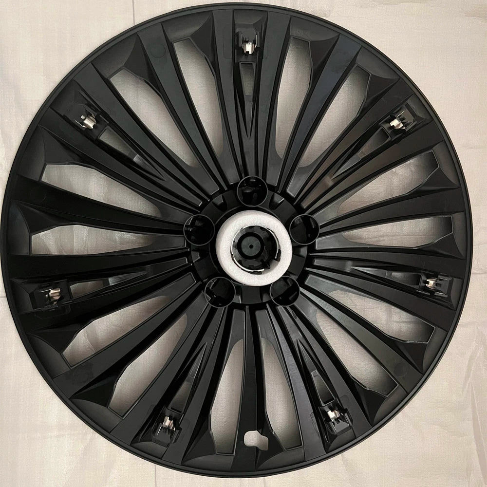 Tesla Model Y Wheel Caps (19" / 21") with Hub Strip &amp; Logo - Matte Black, Full Edge Protection, Sports-Resistant Wheel Covers