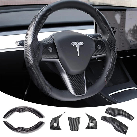 For Tesla Model 3 Y 2017 - 2023 Car Steering Wheel Trim Cover Frame Sticker Shift Paddle Shifter Handlebar Gear Lever Cover 2024